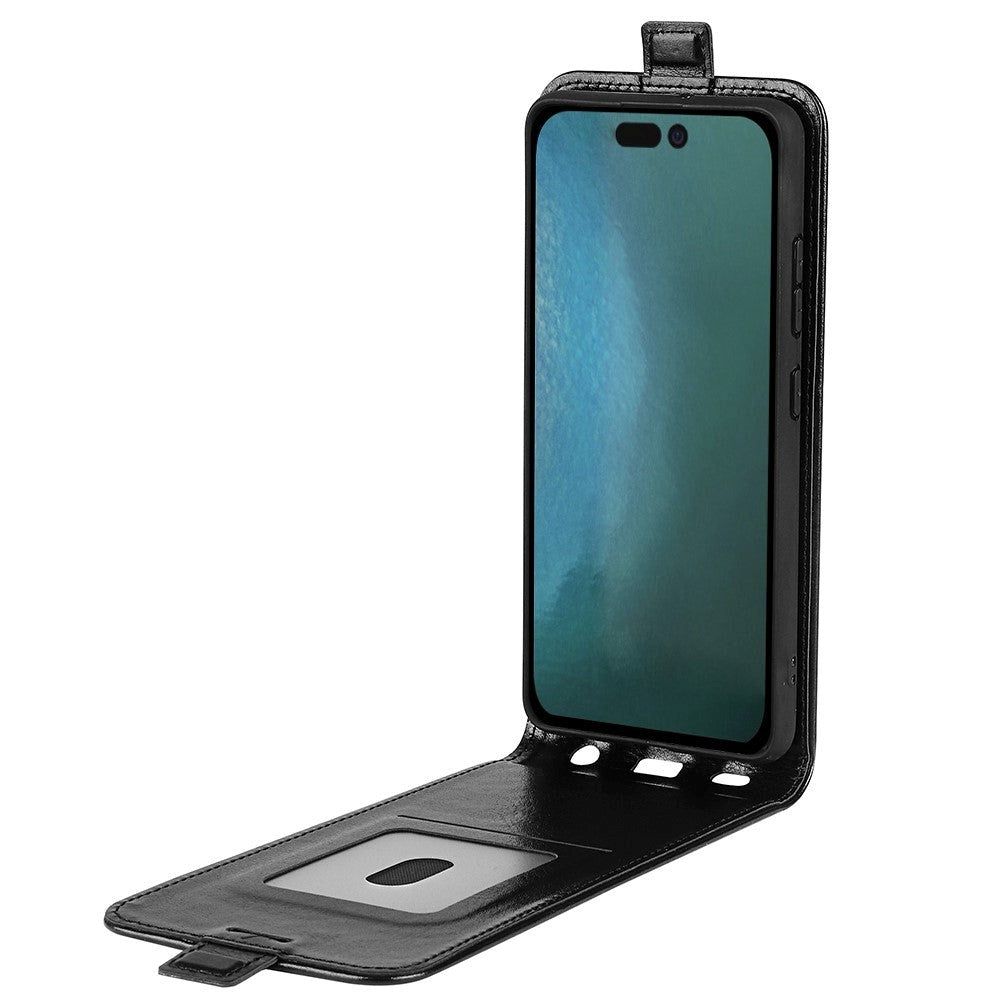 iPhone 14 Pro vertical Flip Leather Case w. Card Holder - Black