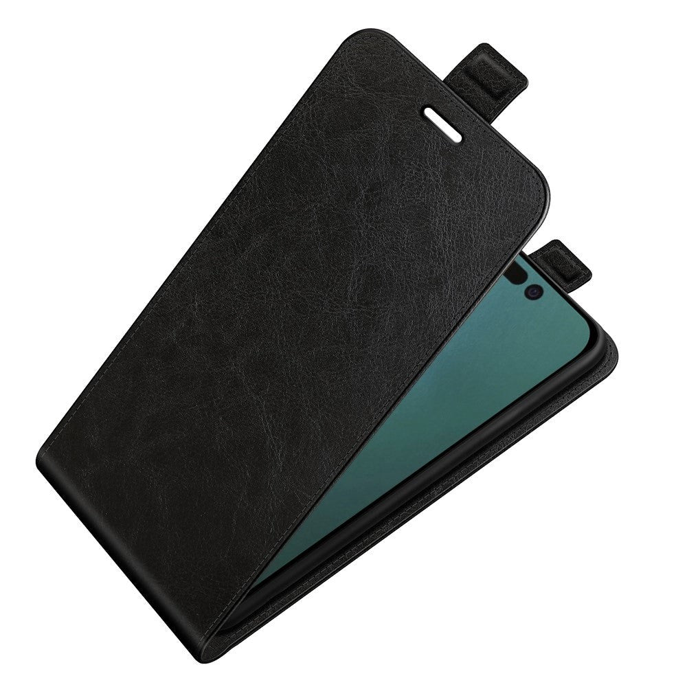 iPhone 14 Pro vertical Flip Leather Case w. Card Holder - Black