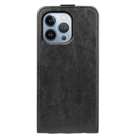 iPhone 14 Pro vertical Flip Leather Case w. Card Holder - Black