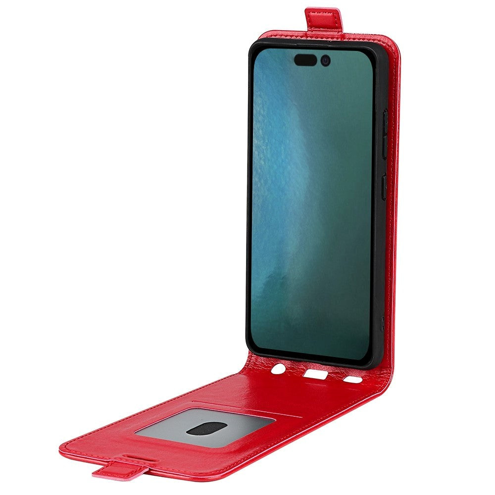 iPhone 14 Pro vertical Flip Leather Case w. Card Holder - Red