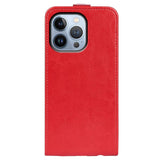 iPhone 14 Pro vertical Flip Leather Case w. Card Holder - Red