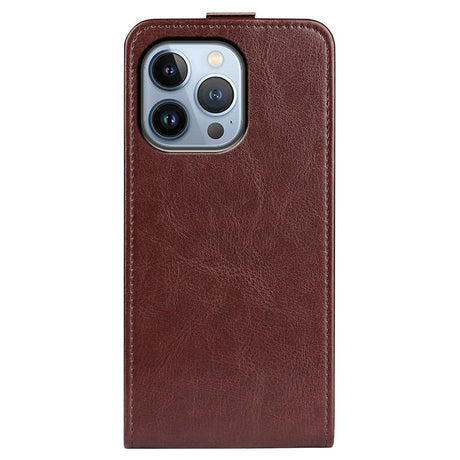 iPhone 14 Pro vertical Flip Leather Case w. Card Holder - Brown