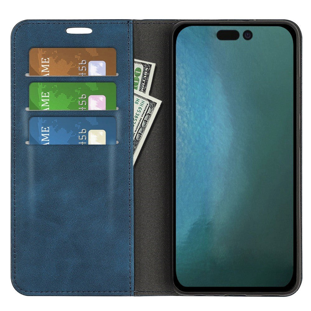 iPhone 14 Pro Leather Wallet Flip Case & Magnetic Lock - Blue