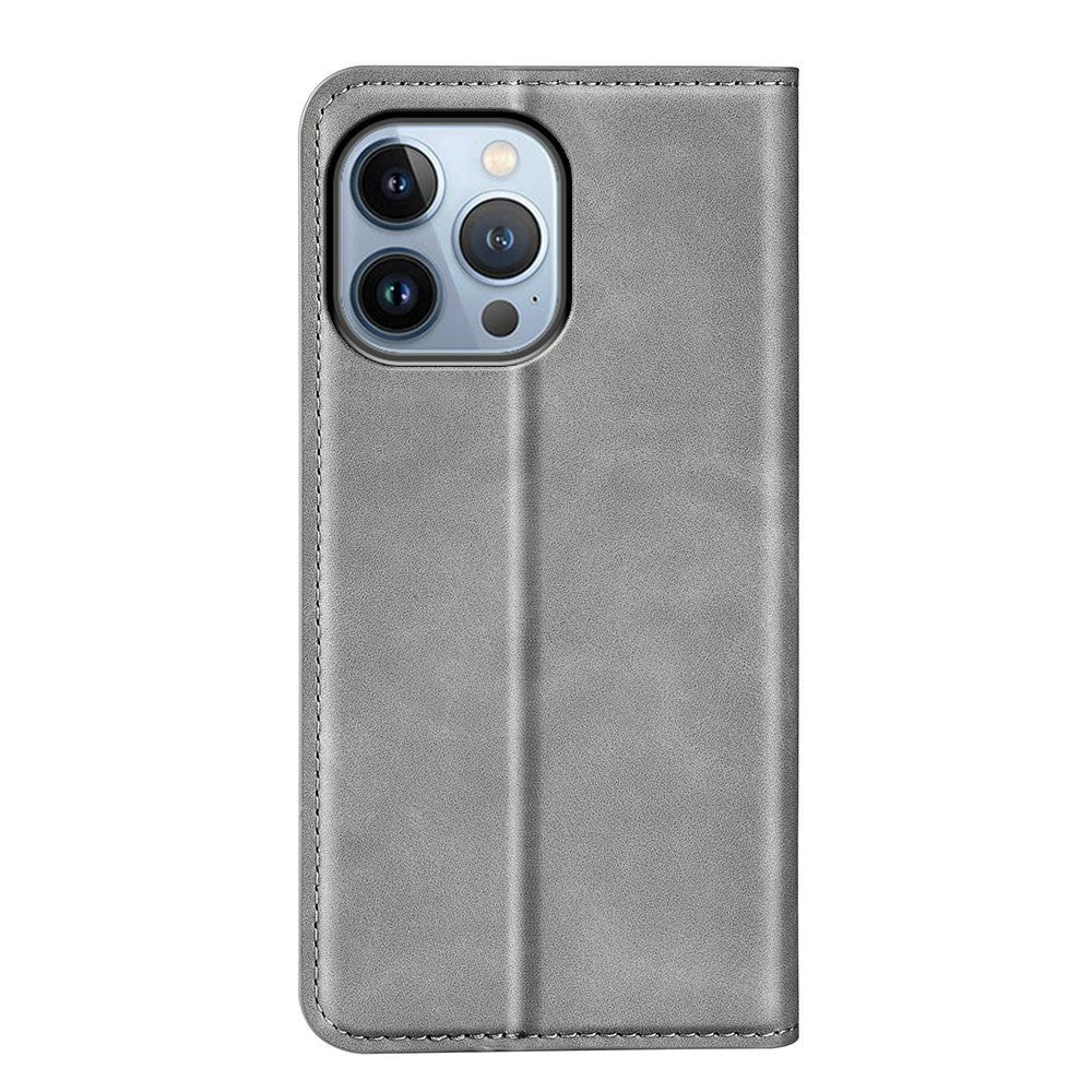 iPhone 14 Pro Leather Wallet Flip Case & Magnetic Lock - Grey