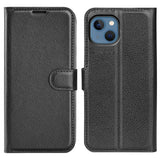 iPhone 14 PU Litchi Leather Flip Case with Wallet & Stand Function - Black