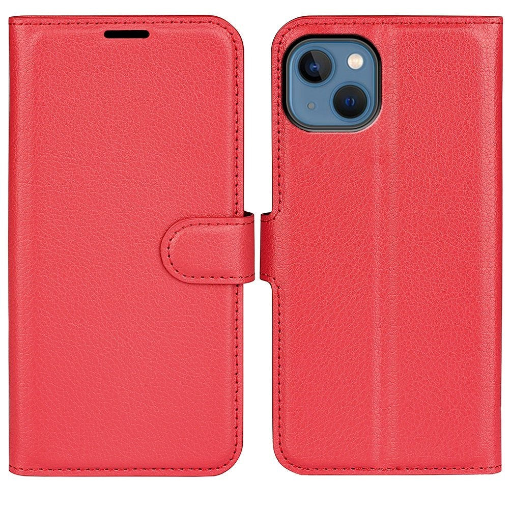 iPhone 14 PU Litchi Leather Flip Case with Wallet & Stand Function - Red