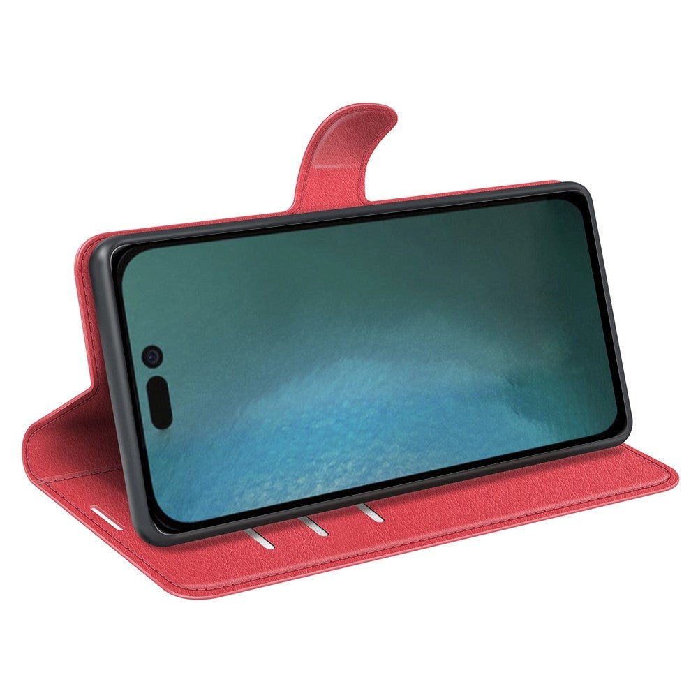 iPhone 14 PU Litchi Leather Flip Case with Wallet & Stand Function - Red