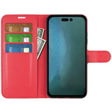 iPhone 14 PU Litchi Leather Flip Case with Wallet & Stand Function - Red