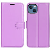 iPhone 14 PU Litchi Leather Flip Case with Wallet & Stand Function - Purple