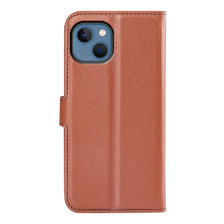 iPhone 14 PU Litchi Leather Flip Case with Wallet & Stand Function - Brown