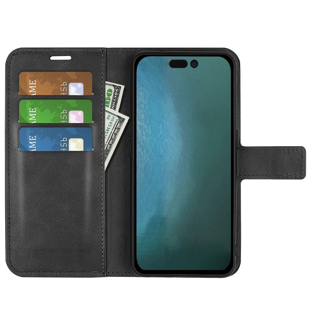 iPhone 14 Plus Leather Cover w. Card Holder & Magnetic Closure - Black