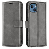 iPhone 14 Plus Leather Cover w. Card Holder & Magnetic Closure - Grey