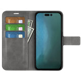 iPhone 14 Plus Leather Cover w. Card Holder & Magnetic Closure - Grey