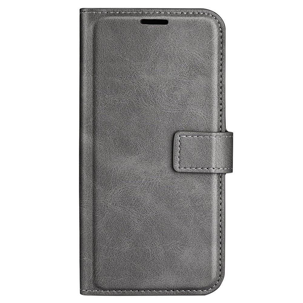 iPhone 14 Plus Leather Cover w. Card Holder & Magnetic Closure - Grey