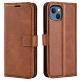 iPhone 14 Plus Leather Cover w. Card Holder & Magnetic Closure - Light Brown