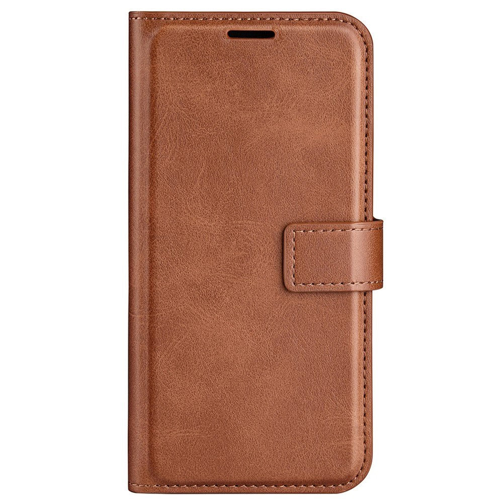 iPhone 14 Plus Leather Cover w. Card Holder & Magnetic Closure - Light Brown