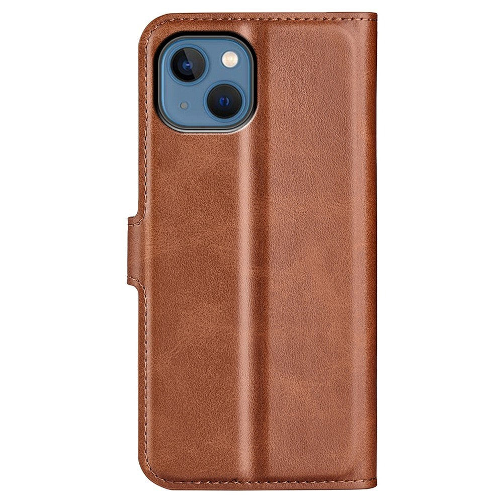 iPhone 14 Plus Leather Cover w. Card Holder & Magnetic Closure - Light Brown