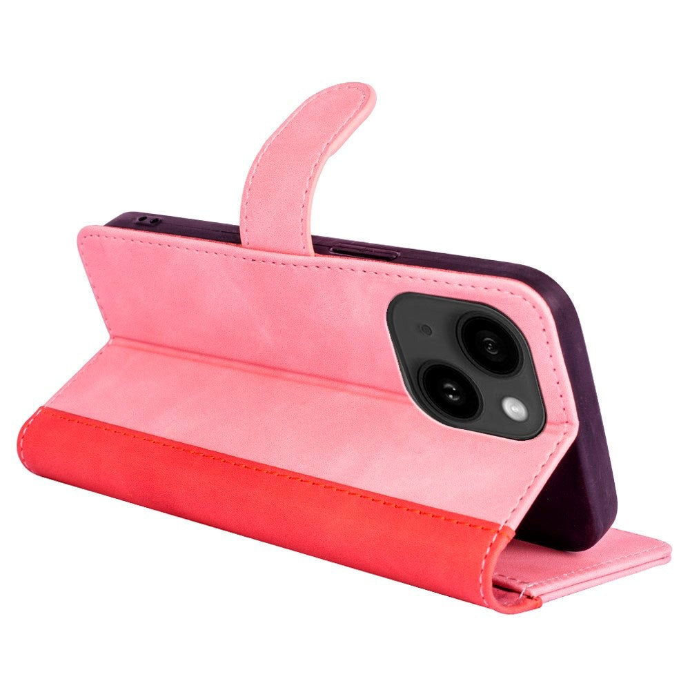 iPhone 14 Plus Leather Flip case with Card Holder - Red / Pink