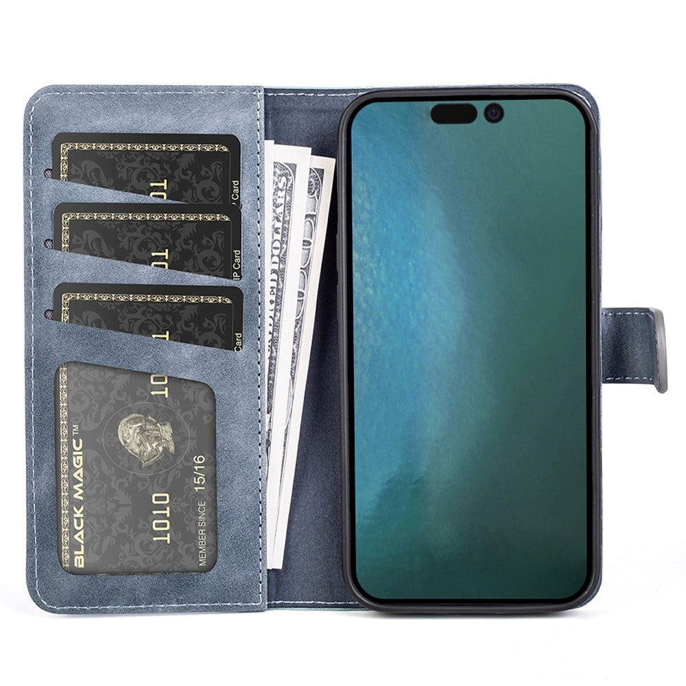 iPhone 14 Multicolored Leather Flip case with Card Holder - Blue / Grey