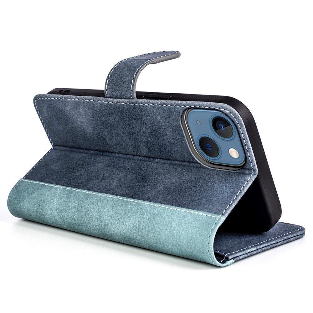 iPhone 14 Multicolored Leather Flip case with Card Holder - Blue / Grey