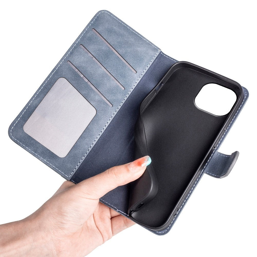 iPhone 14 Multicolored Leather Flip case with Card Holder - Blue / Grey