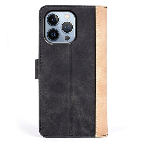 iPhone 14 Pro Multicolored Leather Flip case with Card Holder - Black / Brown