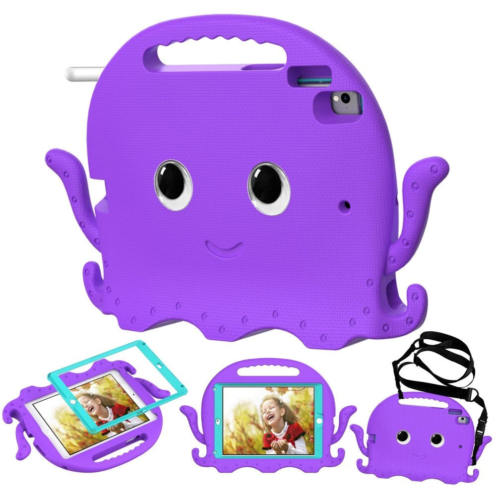 iPad (2018) / iPad (2017) / iPad Air 2 / iPad Pro 9.7" EVA Children's cover with Shoulder Strap - Octopus Theme - Purple