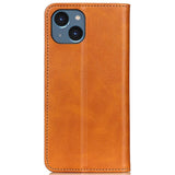 iPhone 14 Leather Wallet Case & Magnetic Lock - Light Brown