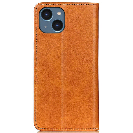 iPhone 14 Leather Wallet Case & Magnetic Lock - Light Brown