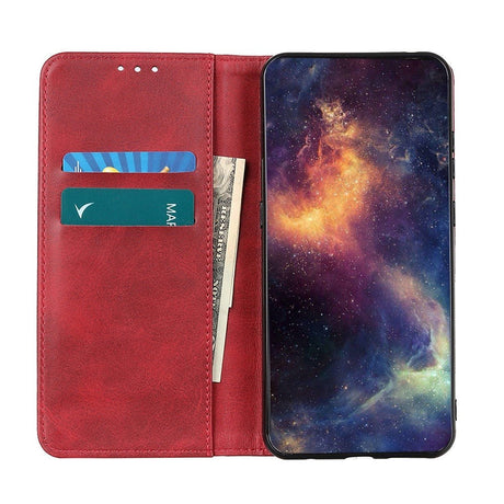 iPhone 14 Leather Wallet Case & Magnetic Lock - Red