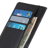 iPhone 14 Pro Litchi Leather Wallet Case & Magnetic Lock - Black