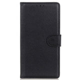 iPhone 14 Pro Litchi Leather Wallet Case & Magnetic Lock - Black