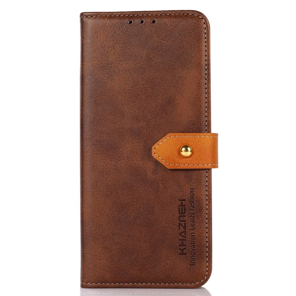 iPhone 14 Pro Khazneh Leather Flip Case with Wallet & Card Holder - Brown