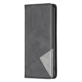 iPhone 14 Plus Leather Flip Case w. Geometric Lines - Black