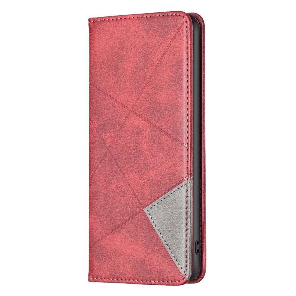 iPhone 14 Plus Leather Flip Case w. Geometric Lines - Red