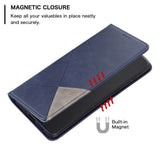 iPhone 14 Plus Leather Flip Case w. Geometric Lines - Blue