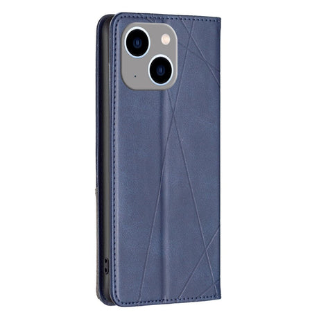 iPhone 14 Plus Leather Flip Case w. Geometric Lines - Blue