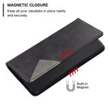 iPhone 14 Pro Leather Flip Case w. Geometric Lines - Black