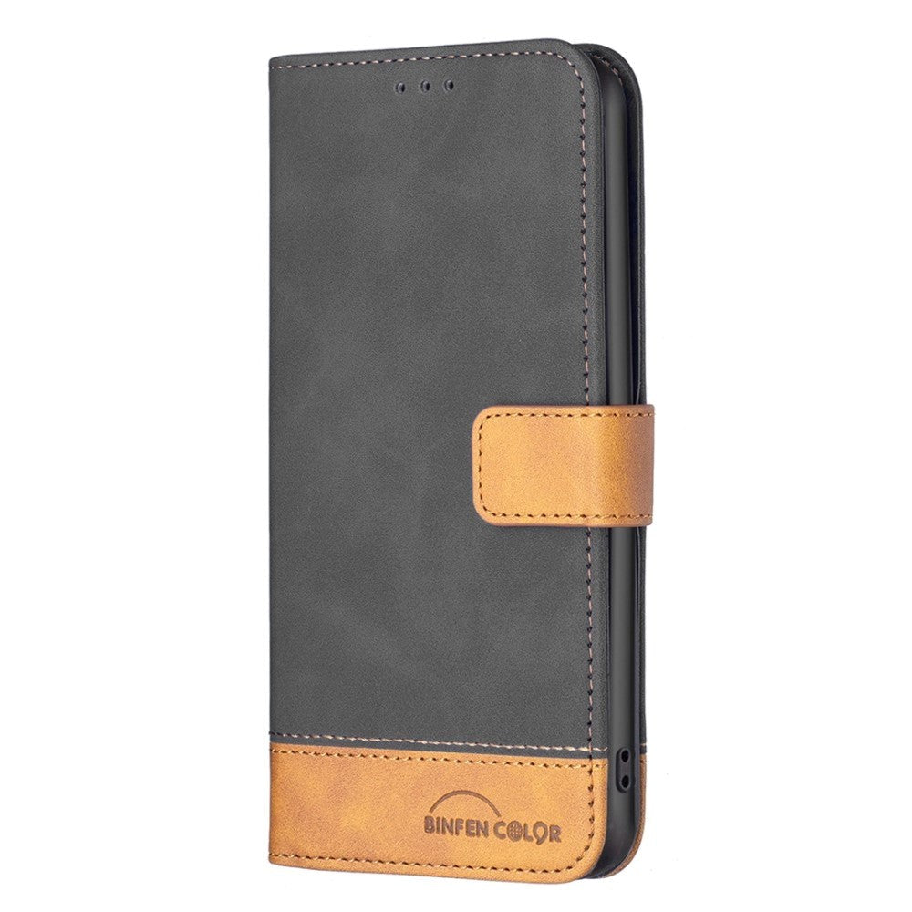 iPhone 14 Pro Soft Leather Flip Case with Wallet & Brown Bottom - Black