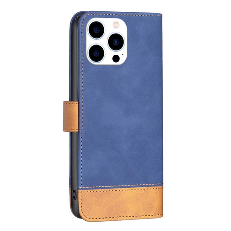 iPhone 14 Pro Soft Leather Flip Case with Wallet & Brown Bottom - Blue