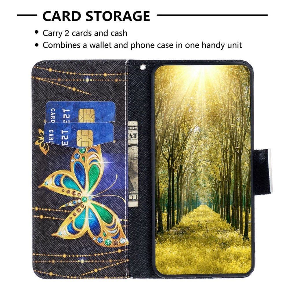 iPhone 14 Pro Leather Wallet Case - Golden Buttefly