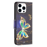 iPhone 14 Pro Leather Wallet Case - Golden Buttefly