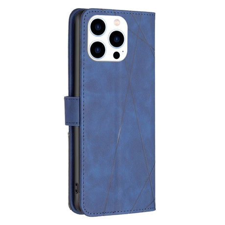 iPhone 14 Pro Leather Flip Case w. Geometric Pattern - Blue