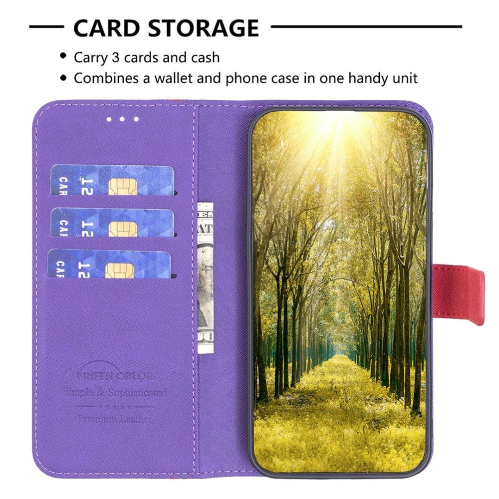 iPhone 14 Pro Matte Leather Wallet Case & Magnetic Lock - Purple