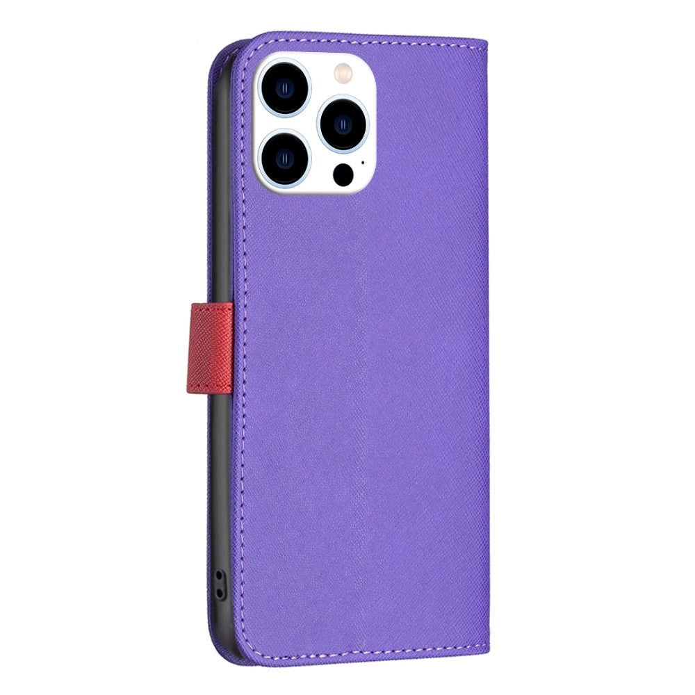 iPhone 14 Pro Matte Leather Wallet Case & Magnetic Lock - Purple