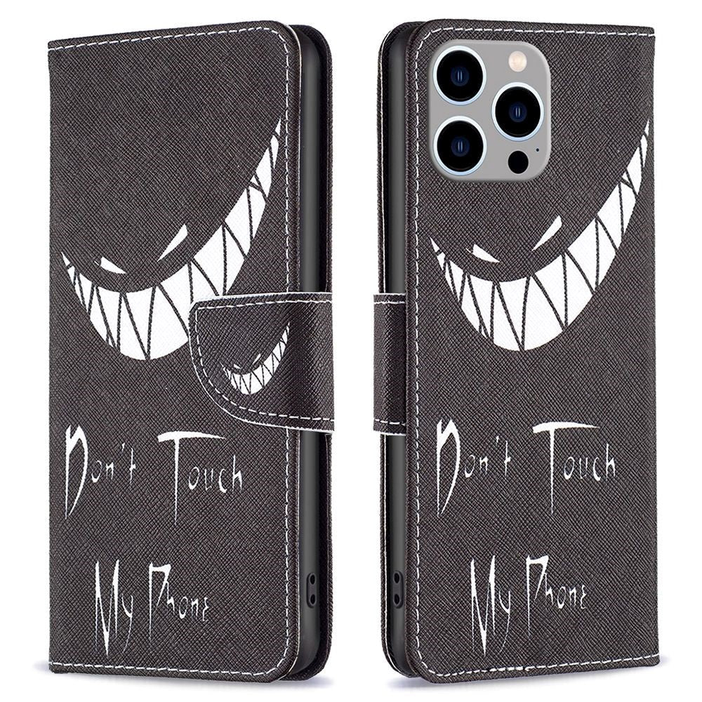 iPhone 14 Pro Max Leather Wallet Case - "Don't Touch My Phone"