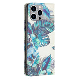 iPhone 14 Pro Max Leather Wallet Case & Stand Mode - Blue Flowers