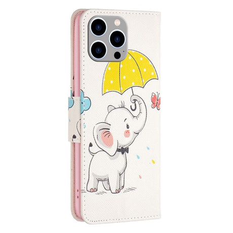 iPhone 14 Pro Max Leather Wallet Case - Cute Elephant