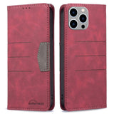 iPhone 14 Pro Max Soft Leather Wallet Case - Horizontal Lines - Red