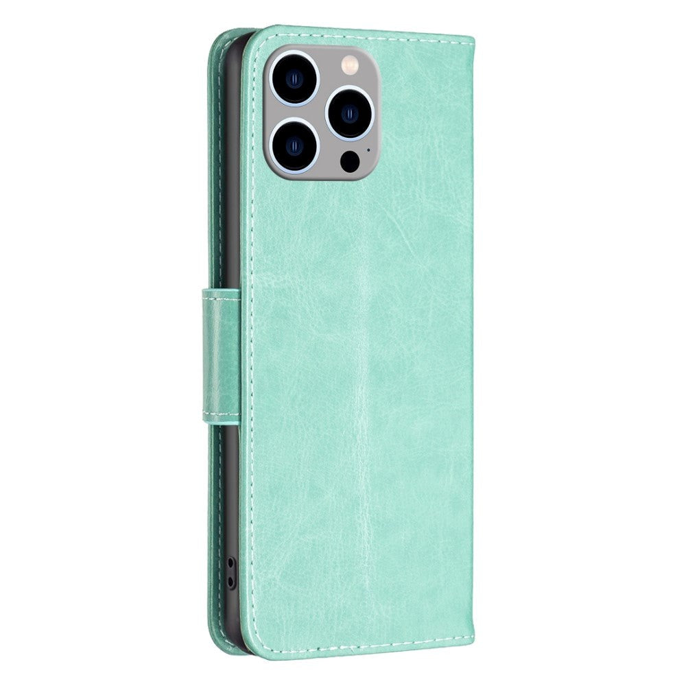 iPhone 14 Pro Max BINFIN Leather Wallet Case & Strap Butterfly - Green